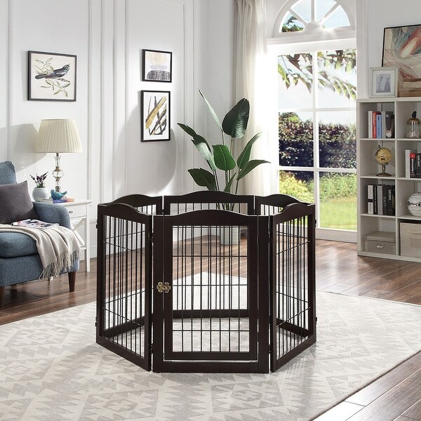 Unipaws Pet Playpen with Wire 6 Panels Freestanding Dog Gate Bed