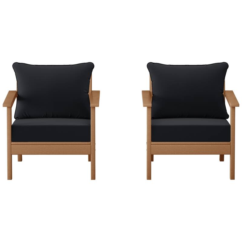 Birchwood All Weather HDPE Outdoor Patio Teak Deep Seating Conversation Set With Cushions (2-Piece)