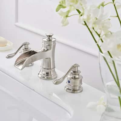Nickel Waterfall 2 Handle Widespread Bathroom Faucet