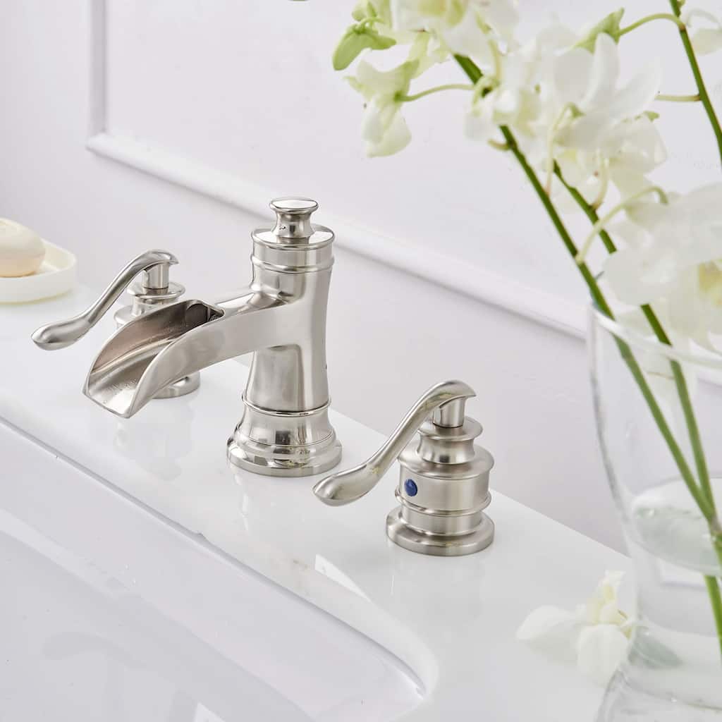 Nickel Waterfall 2 Handle Widespread Bathroom Faucet