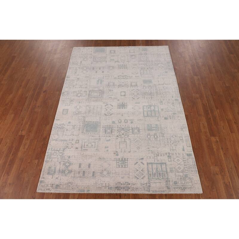 Abstract Oriental Area Rug Handmade Wool Carpet - 5'4"x 7'9"