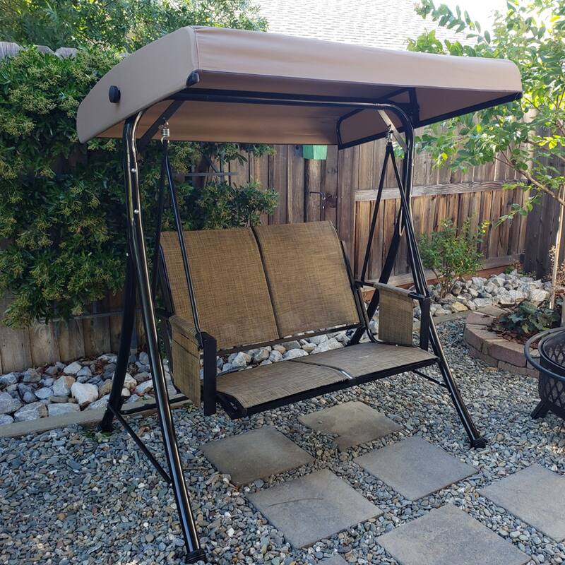 PURPLE LEAF Deluxe Outdoor Patio Porch Swing with Weather Resistant Steel Frame, Adjustable Tilt Canopy, Beige