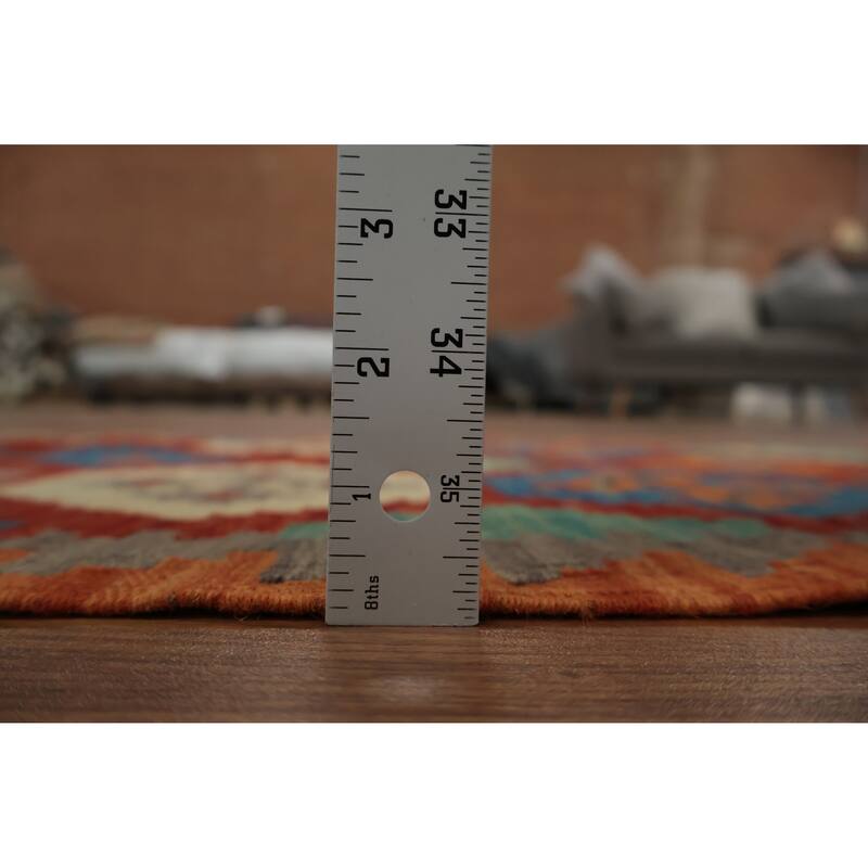 Hand Woven Oriental 100% Wool Carpet Southwestern Geometric Oranges & Rust Kilim Runner Rug - 9' 4'' X 2' 5''