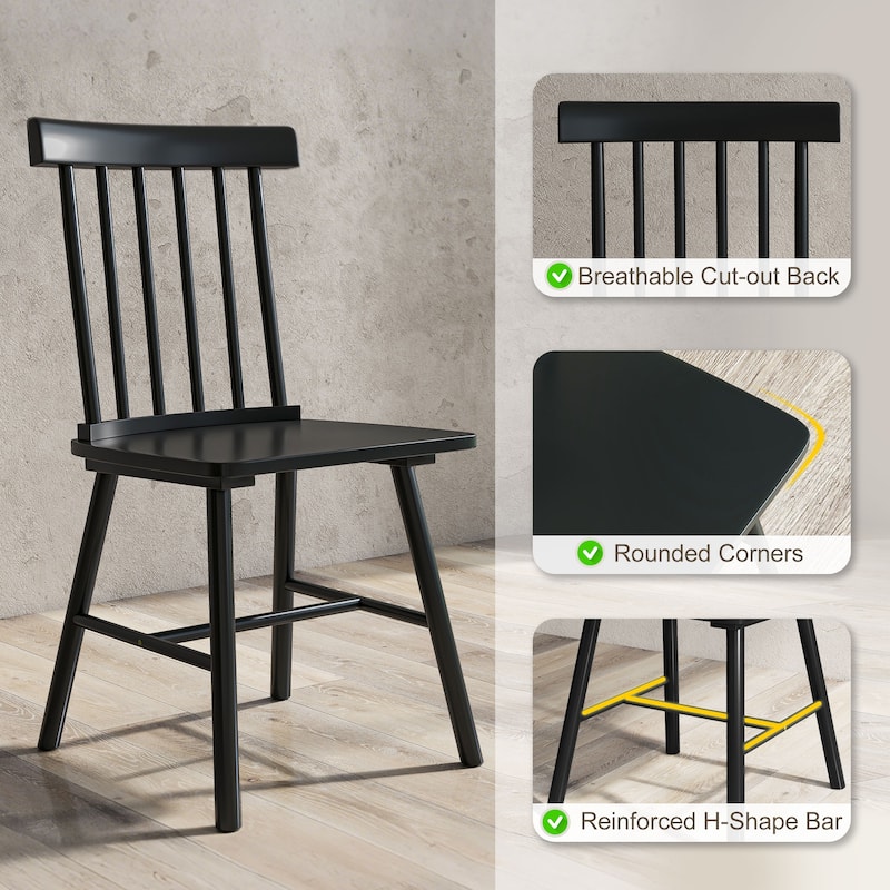 Set of 2 Wooden Dining Chairs with Curved Backrest and Spacious Seat for Kitchen or Dining Room - 17.3" W x 19.1" D x 34.6" H
