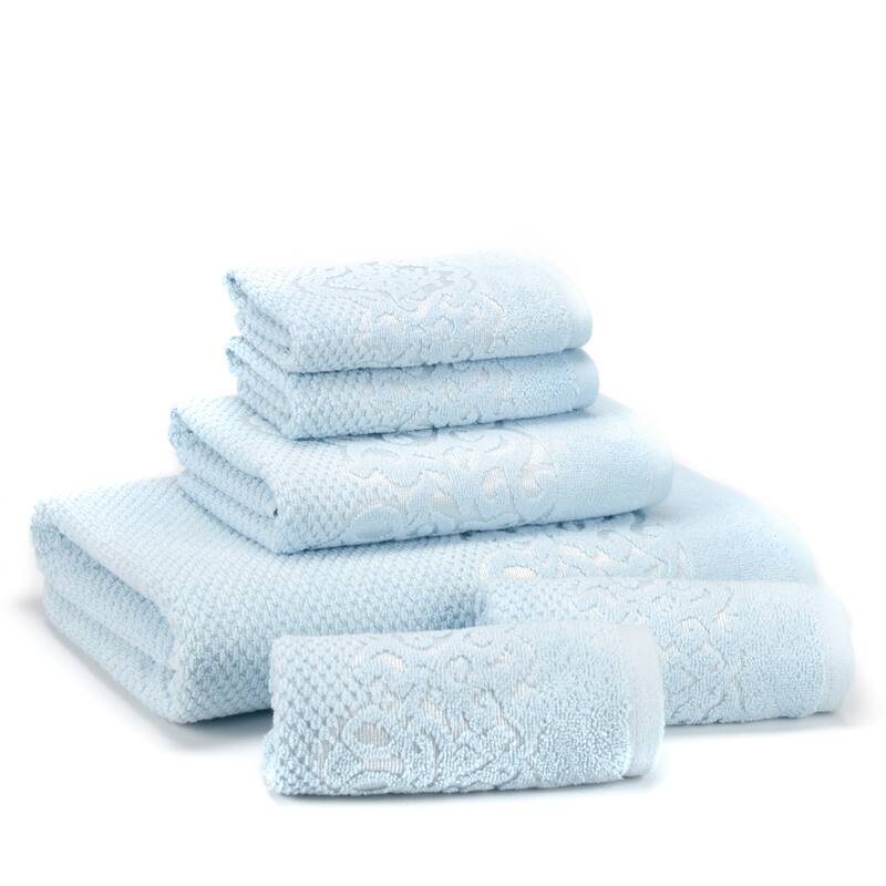 East'N Blue Galata Turkish Cotton Bath Towel Set (Set of 6) - (1 Bath Towel, 1 Hand Towel, 4 Washcloth) - Ice Blue
