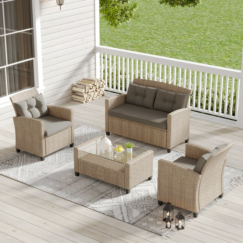 Corvus Armitage 4-piece Outdoor Resin Wicker Chat Set with Cushions