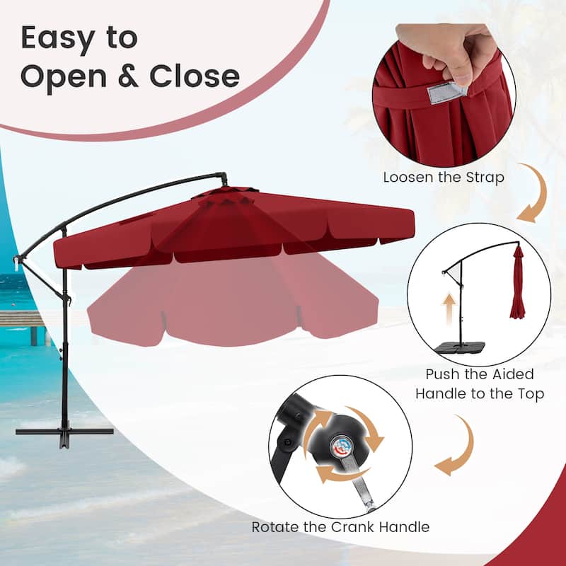 Gymax 10FT Offset Hanging Umbrella Patio Cantilever Umbrella w/ Easy