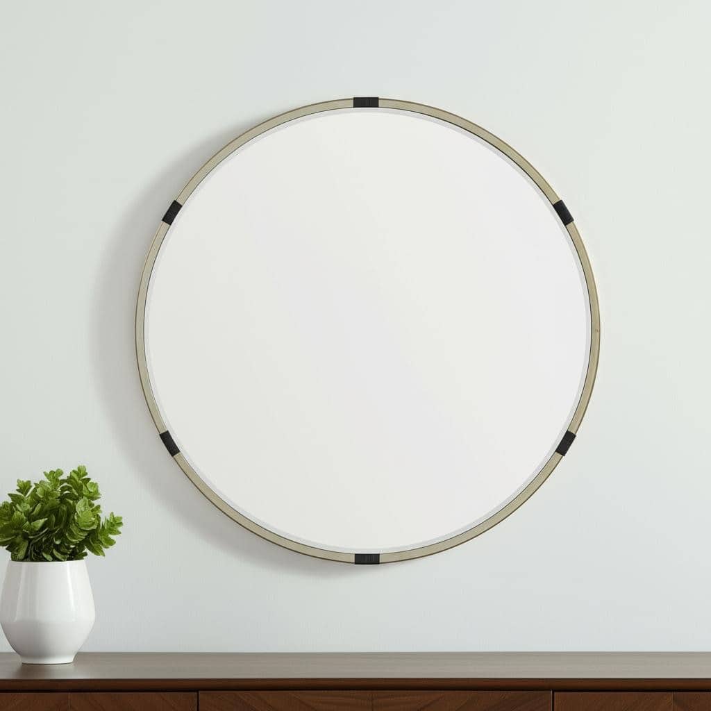 HomeRoots 29" Gold And Black Metal Round Framed Accent Mirror - 28.54 in. x 28.54 in. x 1.57 in.