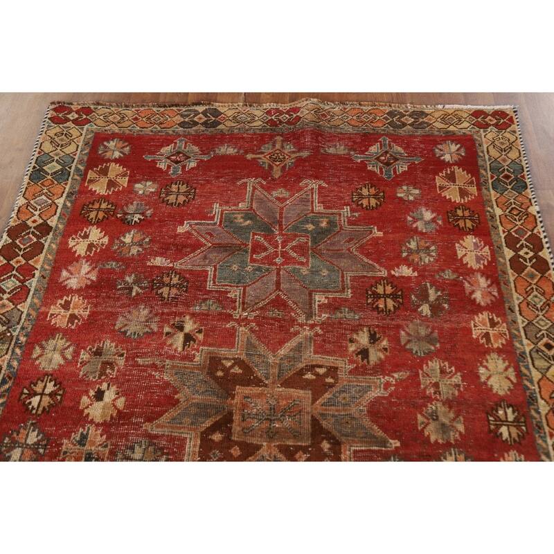 Geometric Shiraz Persian Antique Runner Rug Hand-knotted Wool Carpet - 4'4"x 8'8"
