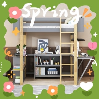 Modern Full Size Loft Bed With Built-in Storage Cabinet and Cubes,Foldable desk,Sturdy Frame,s