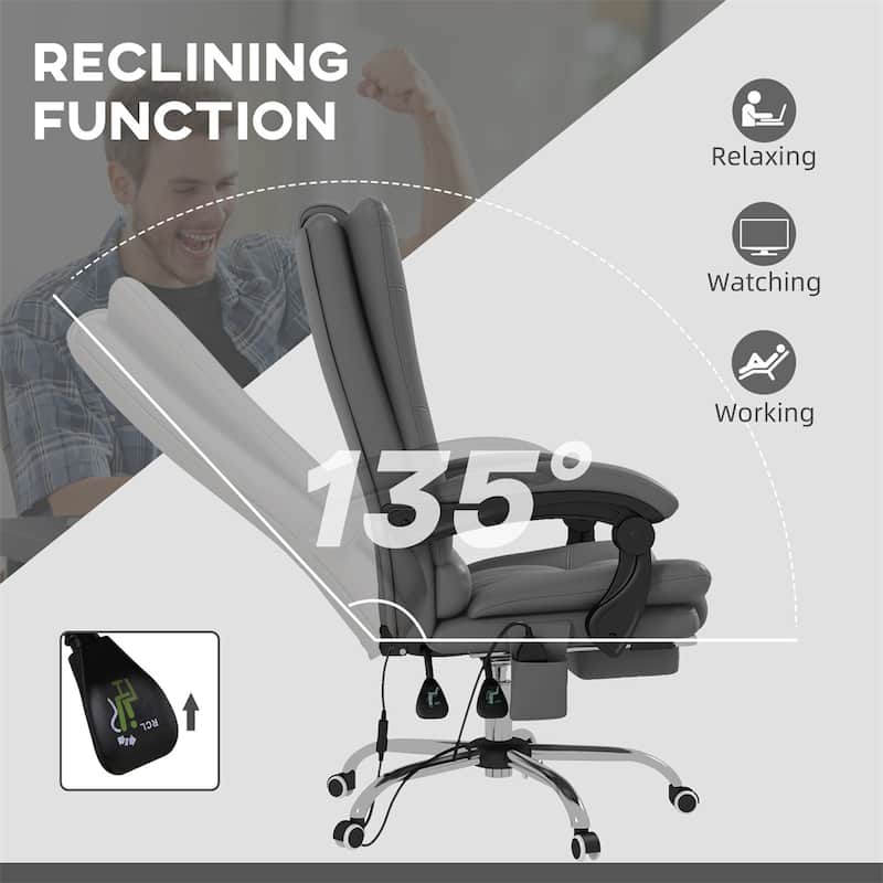 PU Leather Reclining Massage Office Chair with Heat - 25.25" W x 27.5" D x 43.25" -46.5" H
