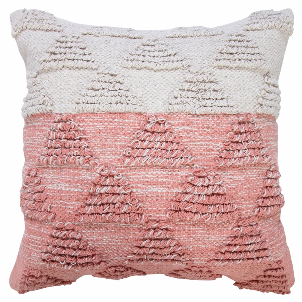 HomeRoots 20" X 20" Pink And Off-White 100% Cotton Geometric Zippered Pillow