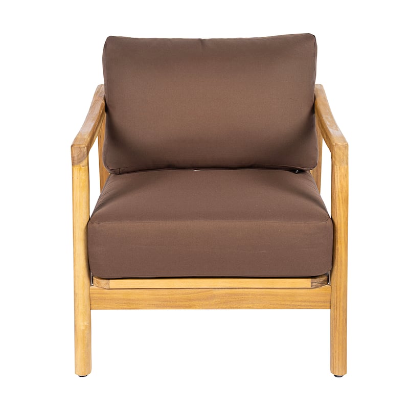 Christopher Knight Home - Outdoor Acacia Wood Club Chair with Rope Back and Water-Repellent Cushions