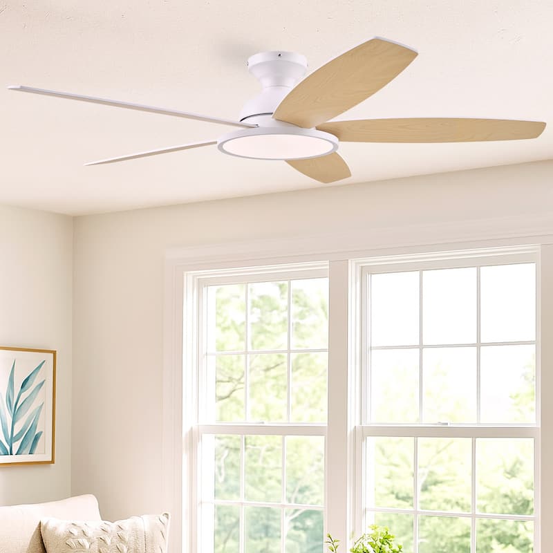5 - Blade Low Profile Flush Mount Modern Ceiling Fan with LED Light and Remote