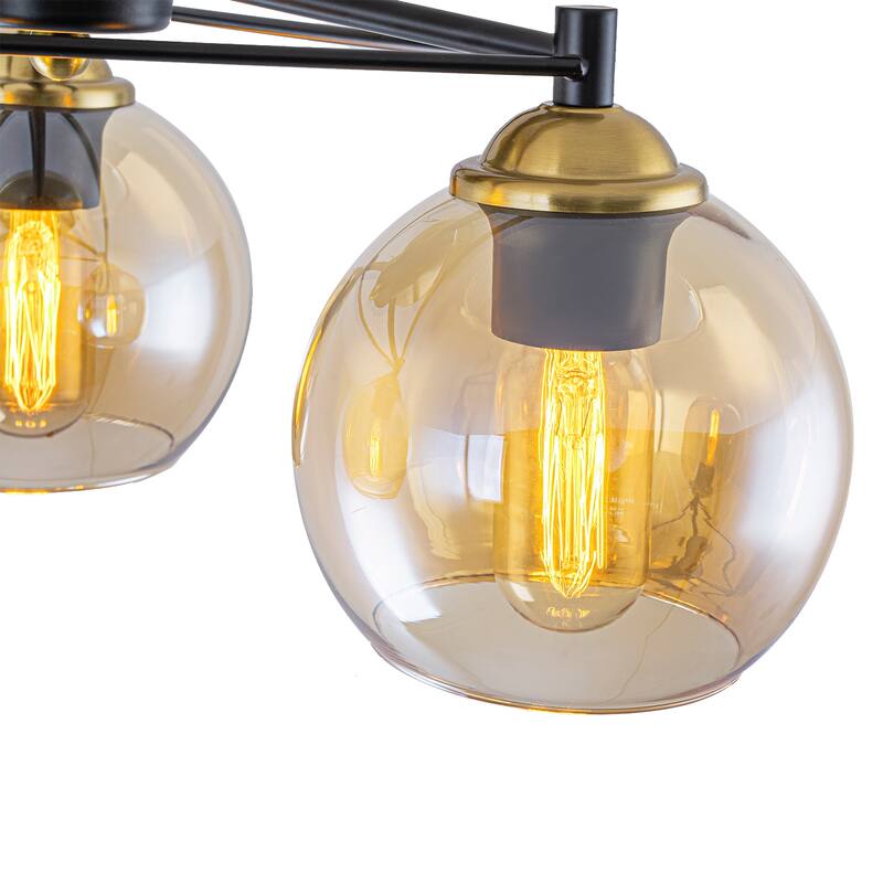 3 Lights Gold Flush Mount Ceiling Light with Amber Glass Globes - Dia.17.72-in