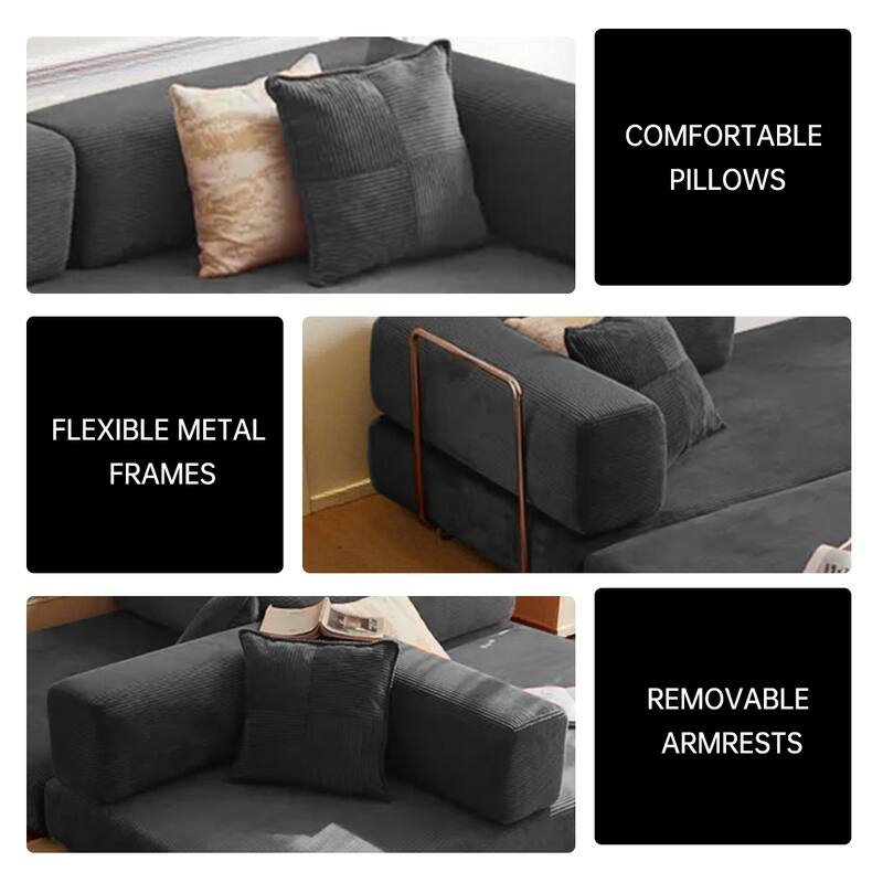 2-in-1 Convertible Modular Sofa Bed, Memory Foam Mattress, No Assembly, Space-Saving for Living Room, Bedroom