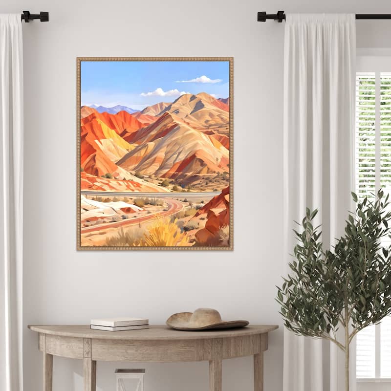 Where the Earth Wears Fire and the Sky Whispers Peace by Uma Gokhale Framed Canvas Wall Art Print