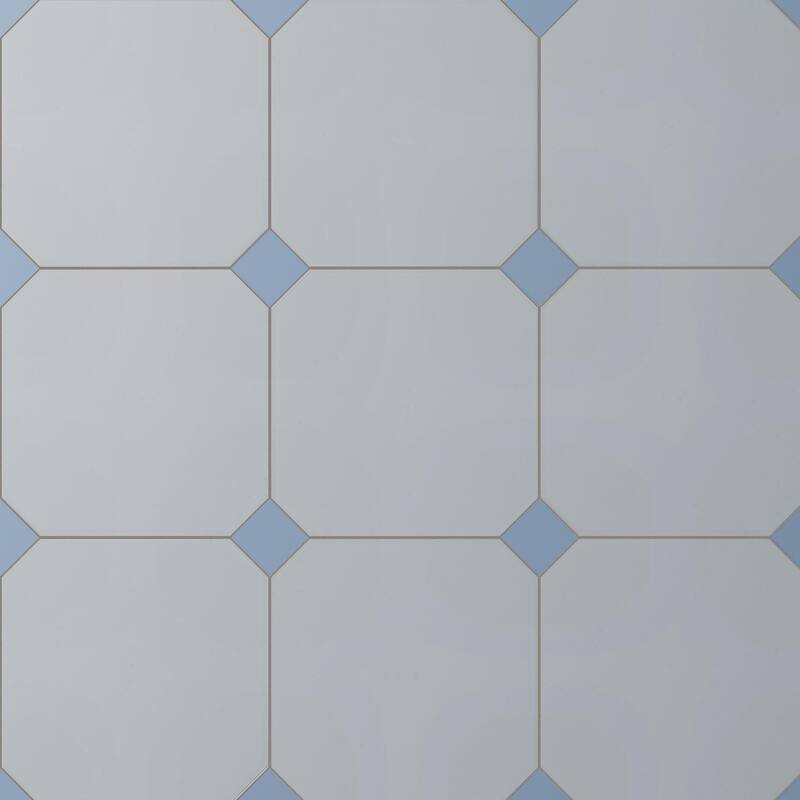 Merola Tile Vaudeville Octagon Humo with Taco Azzuro 7-7/8" x 7-7/8" Porcelain Floor and Wall Tile