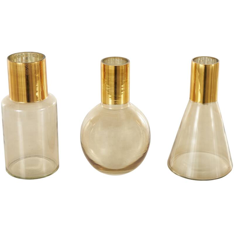 Glass Handmade Tinted Vase with Gold Rim - Set of 3 Blue or Gold - Roche River Decor