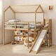 preview thumbnail 2 of 16, Twin Size Wood House Loft Kids Bed with Slide, Storage Shelves, Climbing Ramp & Adjustable Light, Safety Guaranteed, Wood Color Wood Color