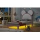 preview thumbnail 7 of 9, Twin Size Upholstered Platform Bed with Cute Bear Ears Headboard, Built-in LED Lights, No Box Spring Required, White&Pink