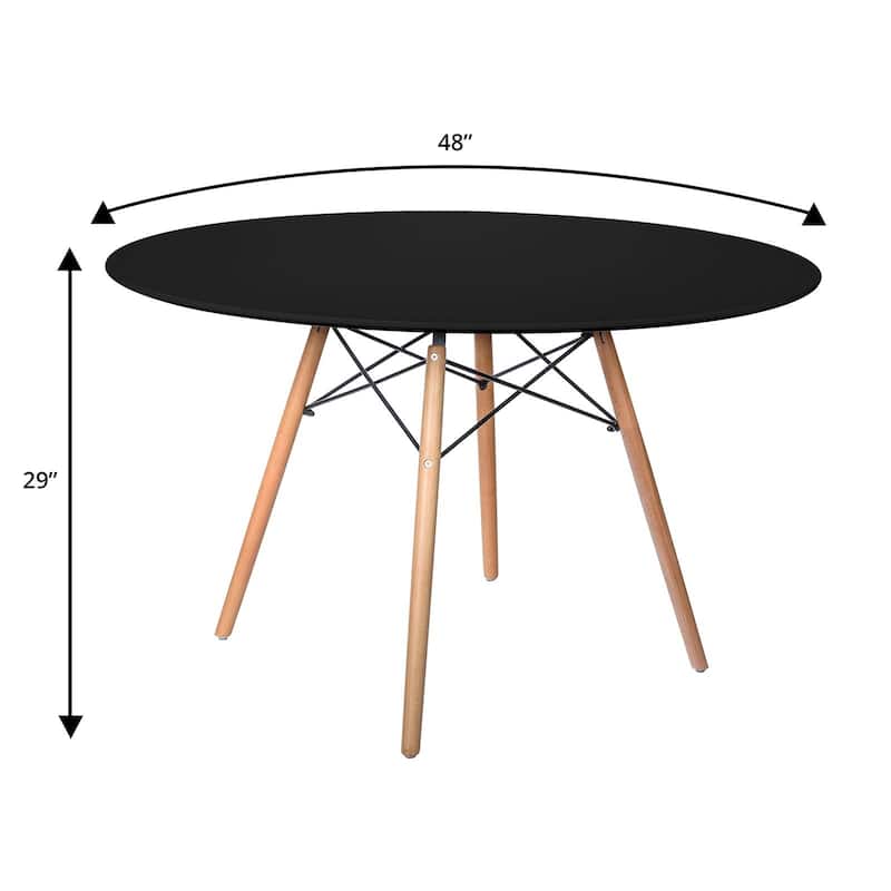 Dover 47" Modern Round Dining Table for 4 - Mid-Century Classic Table with Glass/Wood Tabletop for Home Living Room and Kitchen