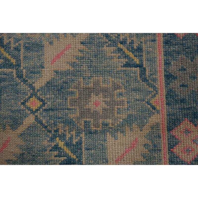 Hand Knotted Oriental 100% Wool Carpet Transitional Floral Navy Blue & Blues Oushak Runner Rug - 16' 7'' X 3' 6''