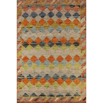 Trellis Moroccan Oriental Area Rug Handmade Multi-Color Wool Carpet - 6'9" x 10'0"