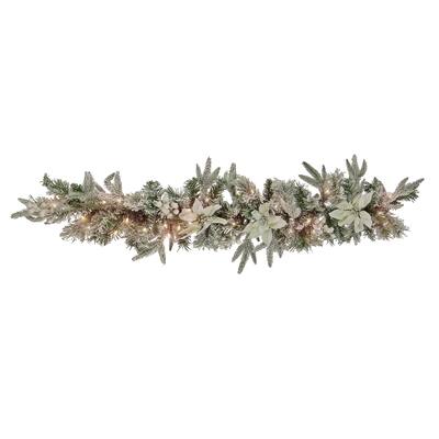 48" Frosted Colonial Garland with LED Lights - Green - 4 ft