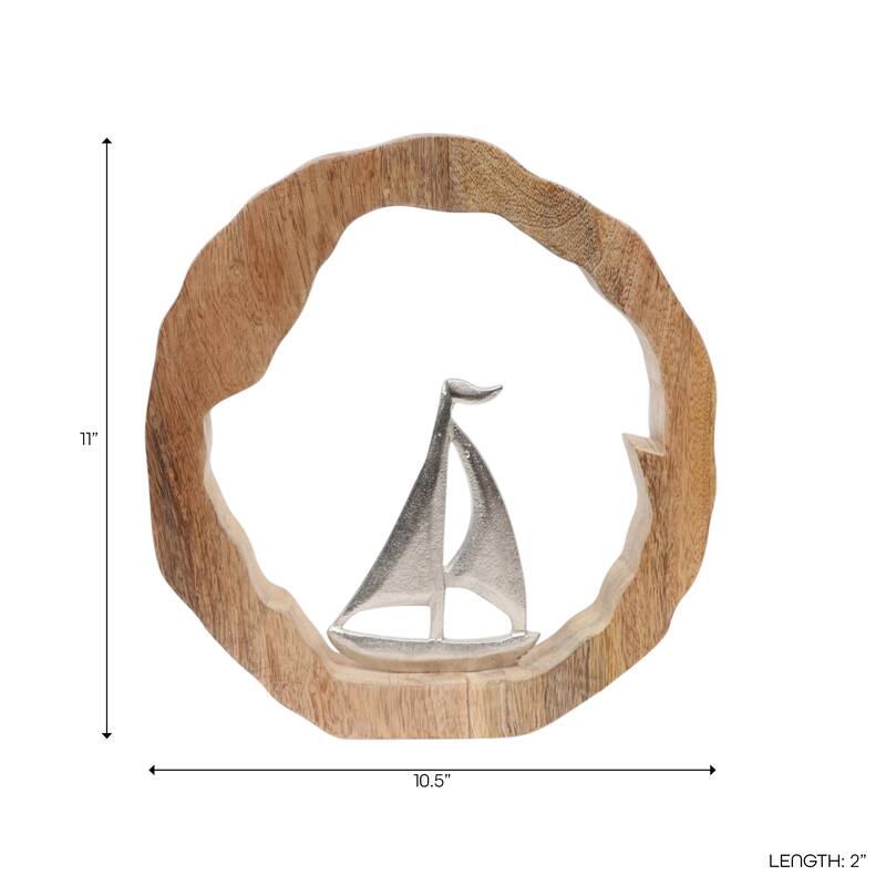 Decorative Figurine on Round Wooden Stand Sculpture