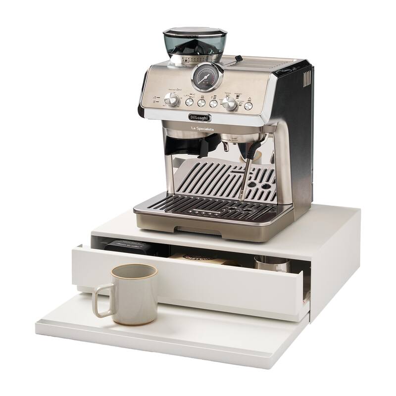 Yamazaki Home Countertop Drawer with Pull-Out Shelf, Steel, Holds 37 lbs - L 15.47 x W 17.72 x H 5.31 inches - White