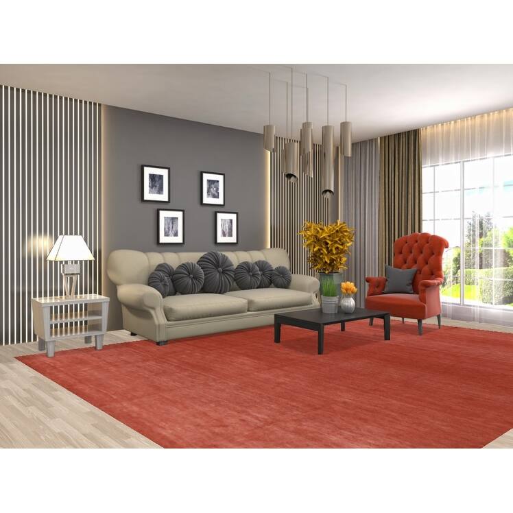 Hand Knotted Oriental 100% Wool Carpet Modern Solid Oranges & Rust Gabbeh Area Rug - 11' 10'' X 9' 1''