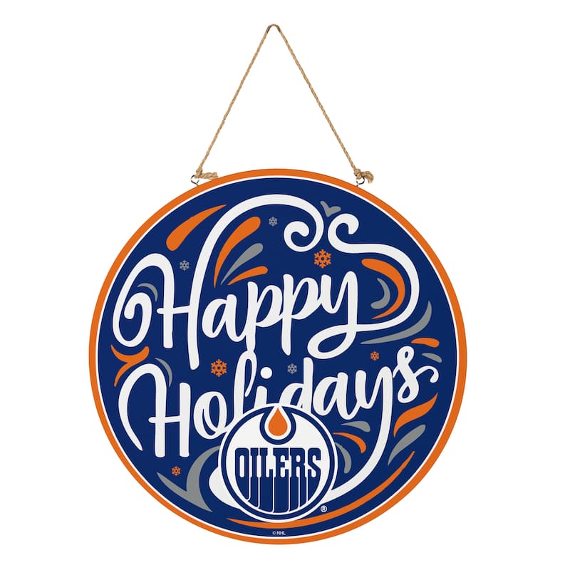 Edmonton Oilers 18" x 18" Happy Holidays Door Décor Wall Sign - 18" x 18"