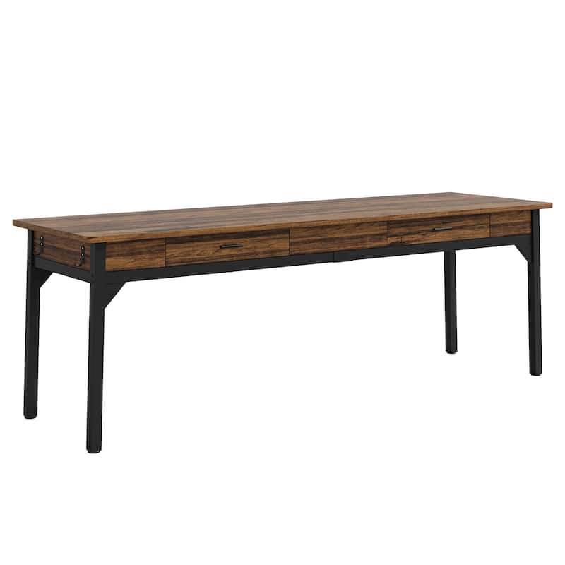 78.7"Extra Long Double Office Desk, Executive Computer Workstation with 2 Drawers and Hooks, Home Office Desk with Metal Frame