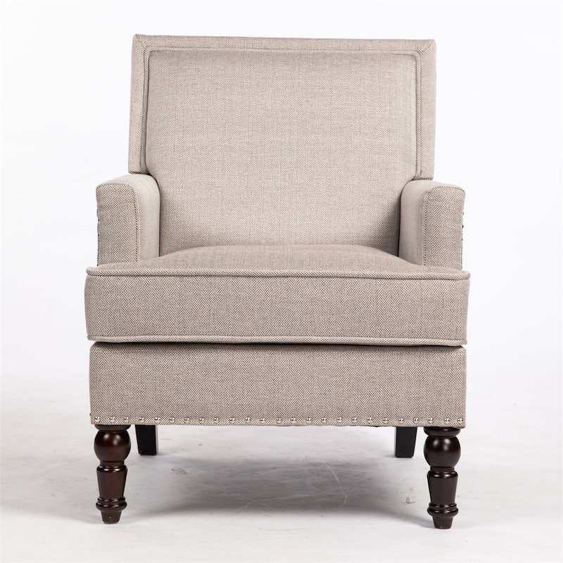 Linen Upholstered Accent Chair with Nailhead Trim and Wood Frame