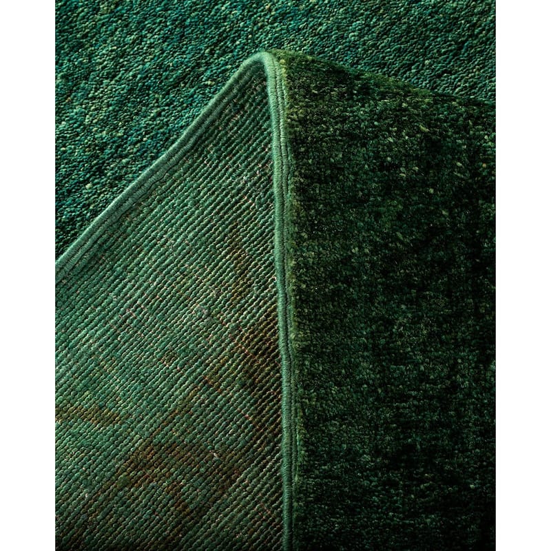 Overton Hand Knotted Wool Vintage Inspired Modern Contemporary Overdyed Green Area Rug - 11' 10" x 14' 7"