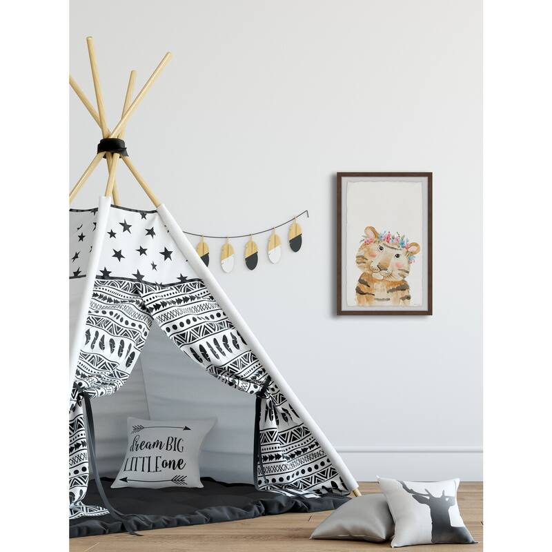 Tiger With Flower Crown Framed Wall Art, Floral Delight - A Blooming Accent for Your Living Space