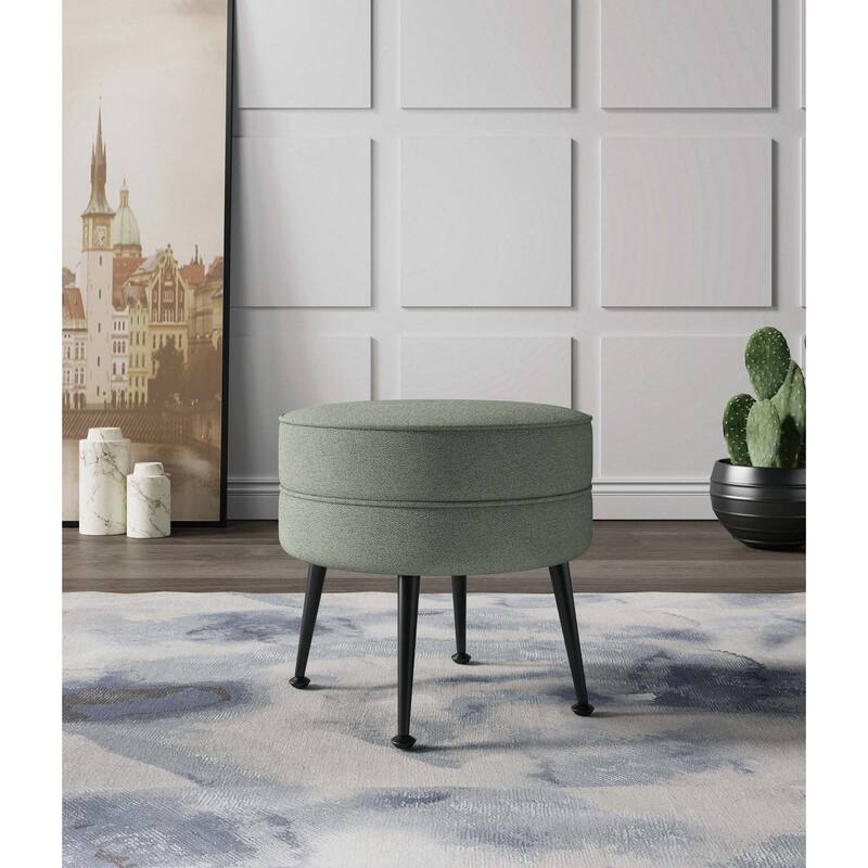 Upholstered Accent Ottoman with Metal Legs Mid Century Modern Design