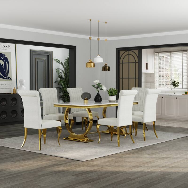 Luxurious Dining Room Table Set with Velvet Dining Chairs
