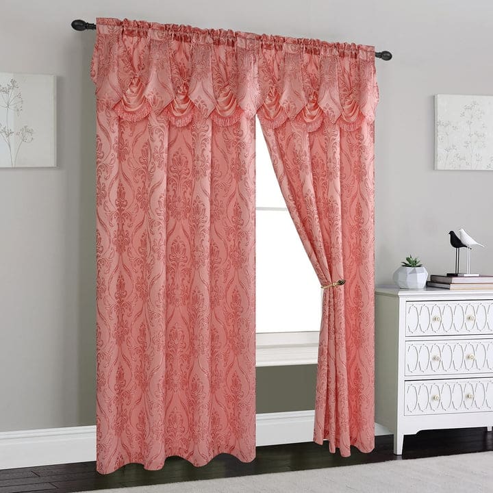 Penelopie Jacquard Rod Pocket Panel With Attached Valance, Mauve, 54x84 Inches - 54x84 Inches