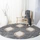 SAFAVIEH Florida Shag Bertille Geometric 1.2-inch Thick Rug - 6'7" x 6'7" Round - Grey/Ivory