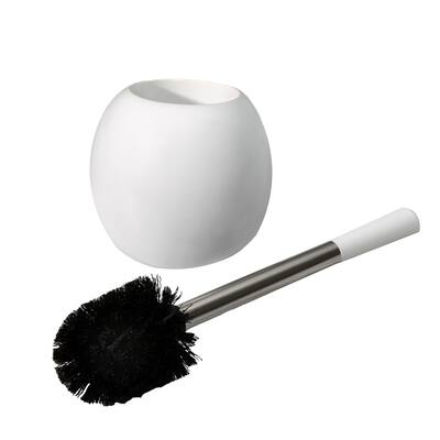 Bath Bliss Ceramic Dome Toilet Brush & Holder in White - 5.7"RDx 14"
