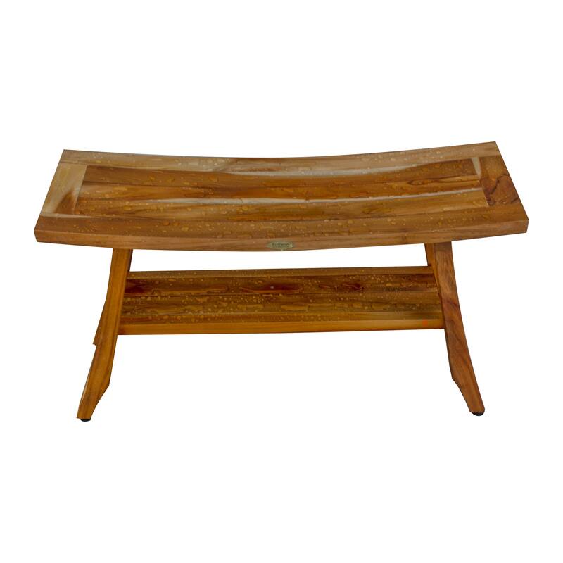 EcoDecors Satori Natural Teak Wood Shower & Bathroom Bench with Curved Seat and Storage shelf 34-inchWide x 18-inches High