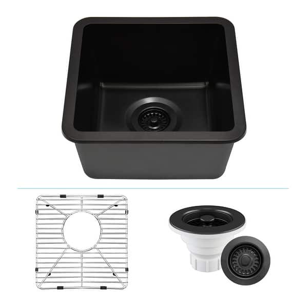 slide 2 of 49, Lexicon Undermount Quartz 15 Inch Single Bowl Kitchen Sink Kit