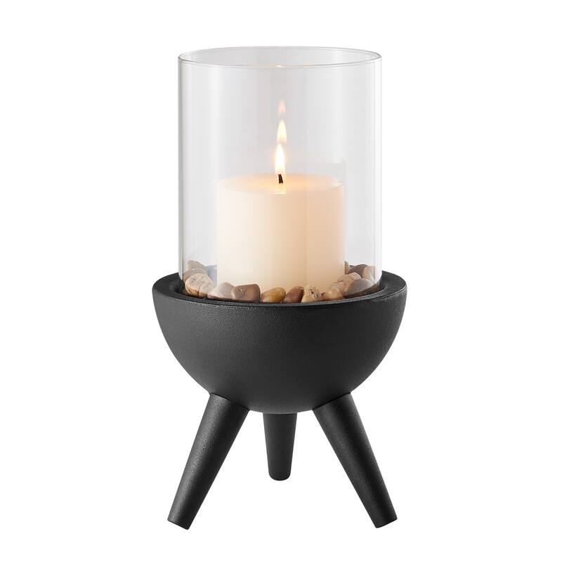 Danya B. Molta Modern Black Metal Bold Pedestal and Glass Candle Holder