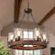 Carbon Loft Farmhouse 6-Light Wood Wagon Wheel Chandelier with Glass Shade for Dining Room - Iron Rod-D24.8" x H27.2"