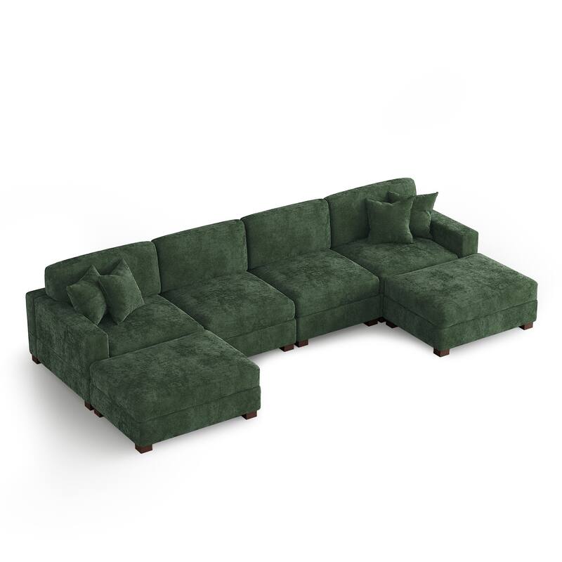 Modern Chenille Oversized Modular Sectional Sofa with 2 Ottoman