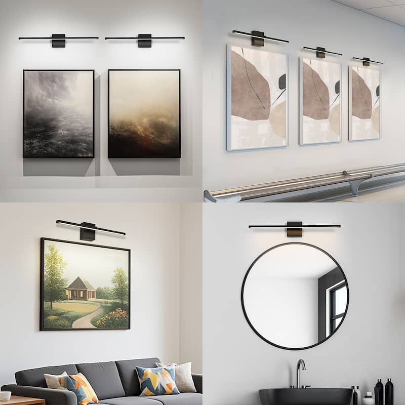 Modern LED Black Bathroom Vanity Light Dimmable Art Picture Wall Sconce - W27.6"xD3.9"xH4 .7"