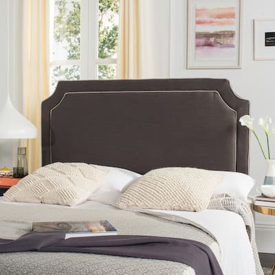 SAFAVIEH Kati Charcoal Grey/ Light Grey Piping Linen Upholstered Headboard
