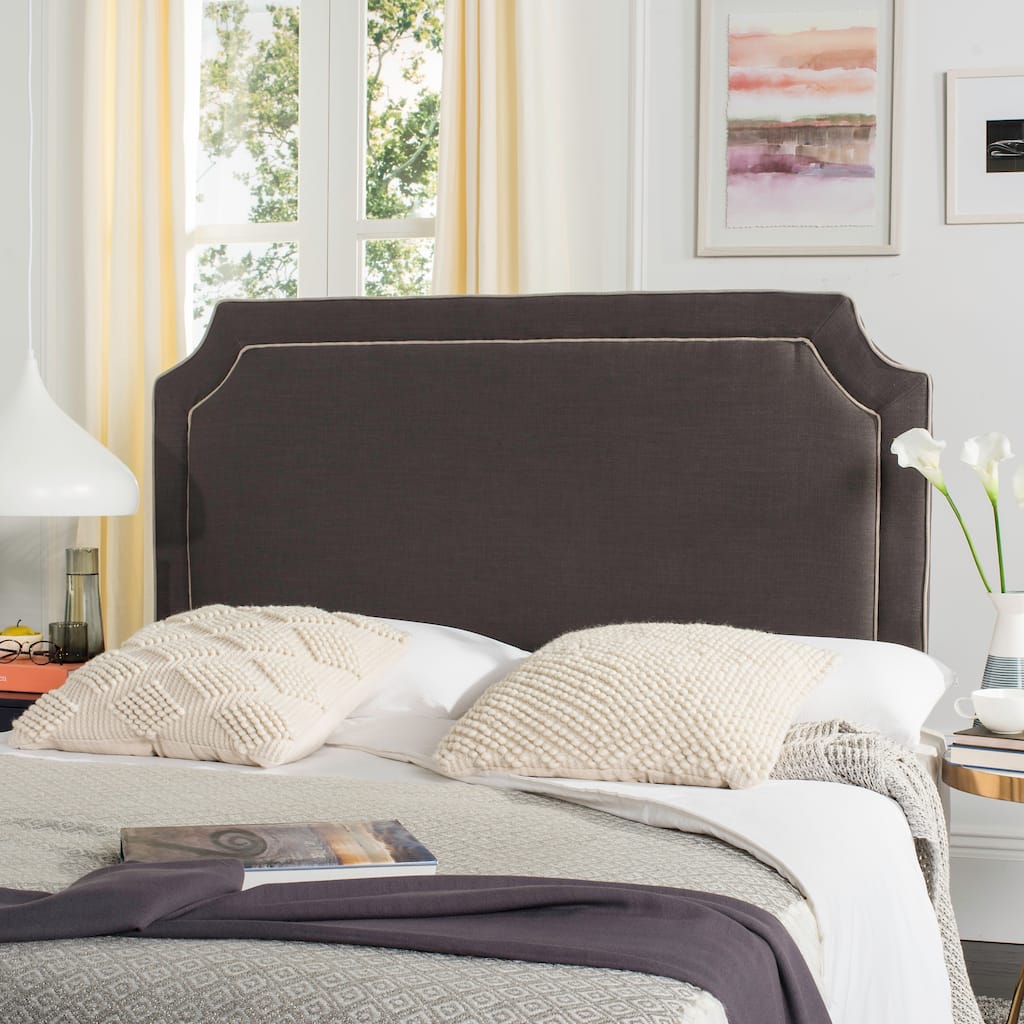 SAFAVIEH Kati Charcoal Grey/ Light Grey Piping Linen Upholstered Headboard